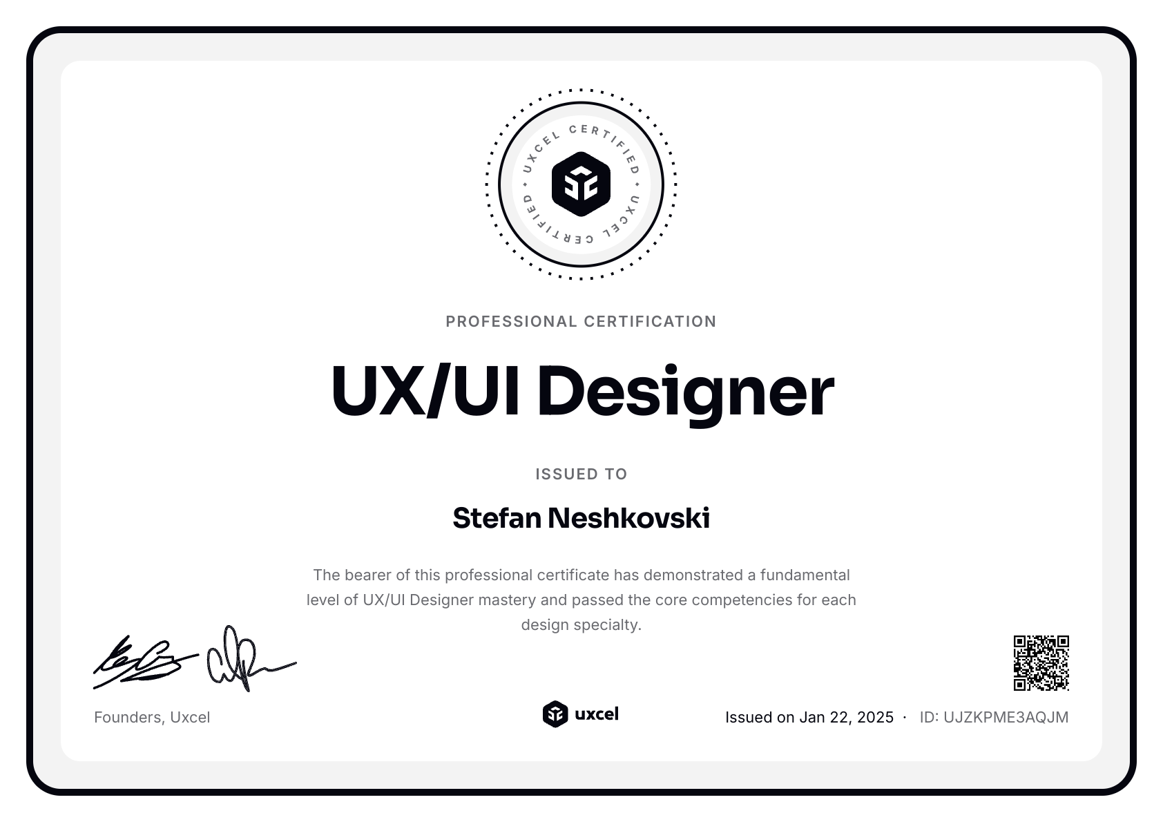 Stefan Neshkovski's certificate